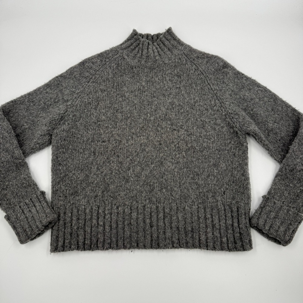 Limited America Gray Wool Blend Mock Neck Raglan Chunky Knit Sweater Large‎